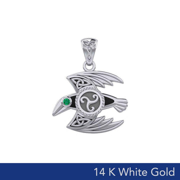 Behind the Mystery of the Mythical Raven 14K White Gold Jewelry Pendant with Gemstone WPD5381 - Jewelry